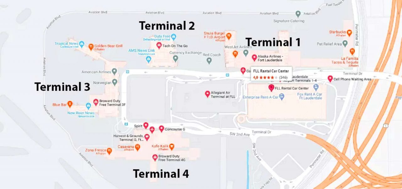 Terminals Map Fort Lauderdale Airport General Scheme