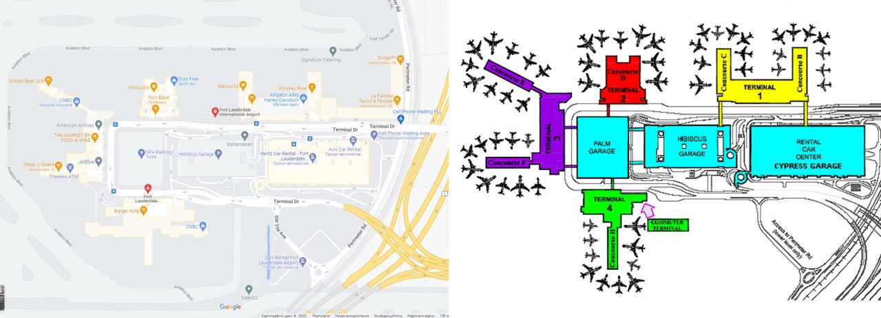 Terminals map Fort Lauderdale Airport : General Scheme